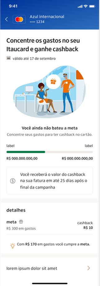 Cashback target progress screen, goal not yet reached